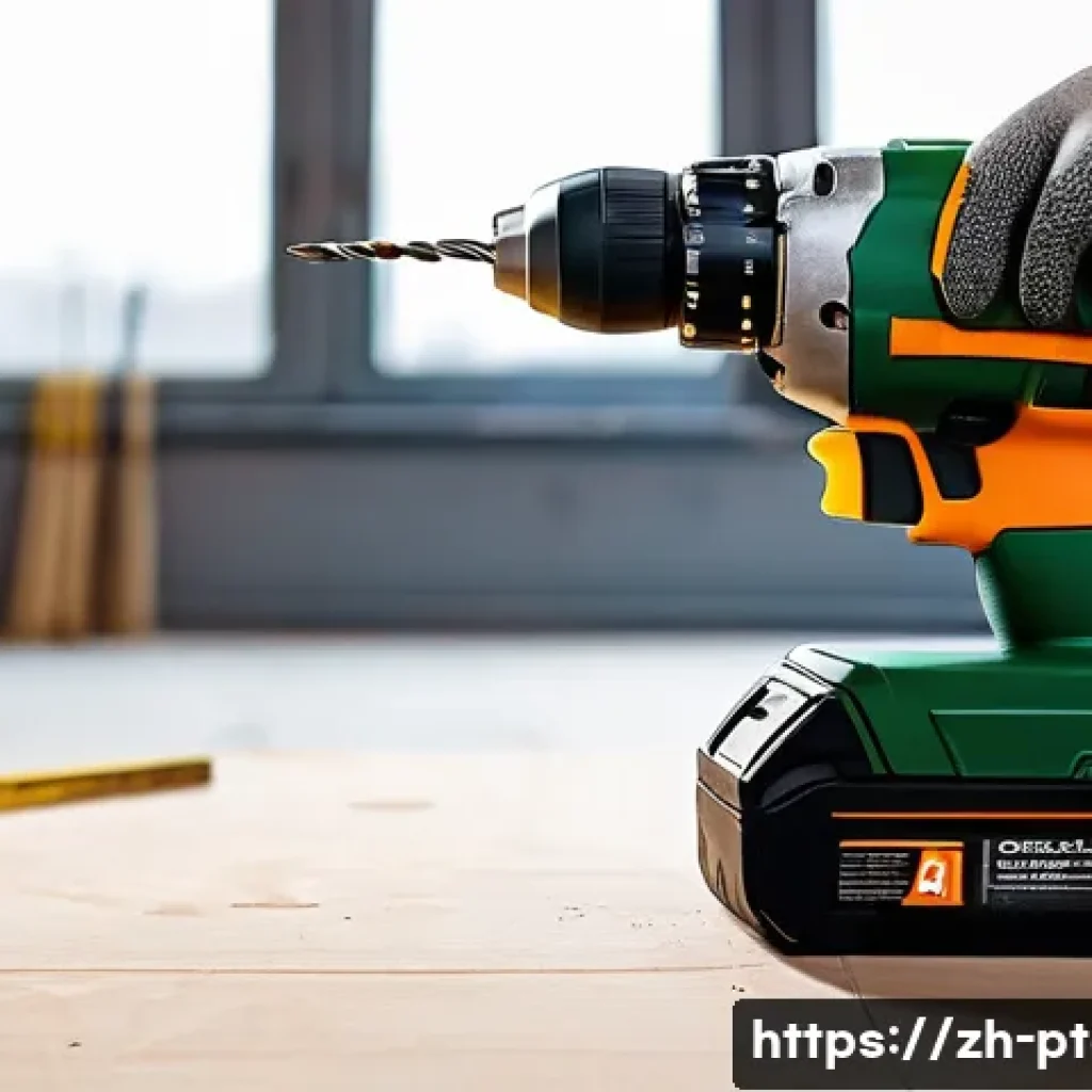 전동 공구 유지비 계산법 - A detailed close-up of a professional cordless electric drill in use on a construction site, showing...