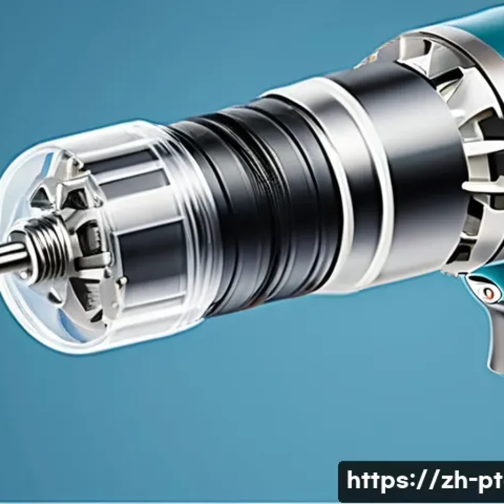 전동 공구 소음 비교 - A detailed cross-sectional illustration of an electric drill showcasing its internal mechanical stru...