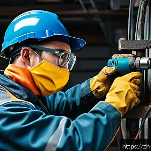 전기 드릴과 충전 드릴 차이 - A realistic workshop scene showing a professional craftsman using a corded electric drill to bore in...