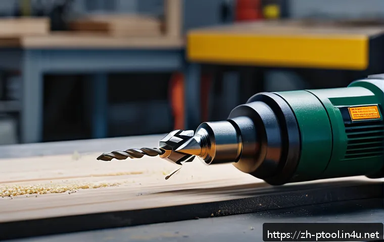 전동 공구 파워 조절 방법 - A detailed close-up of a professional electric drill with a mechanical torque adjustment ring and st...